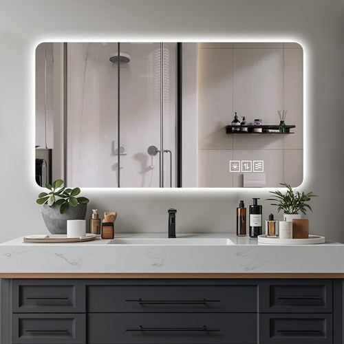 LED Badspiegel mit Beleuchtung & Antibeschlag | 3 Lichtfarben | Wandspiegel 122 x 61 cm